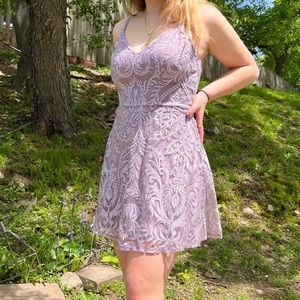 Purple Sleeveless Short Dress with Appliqués